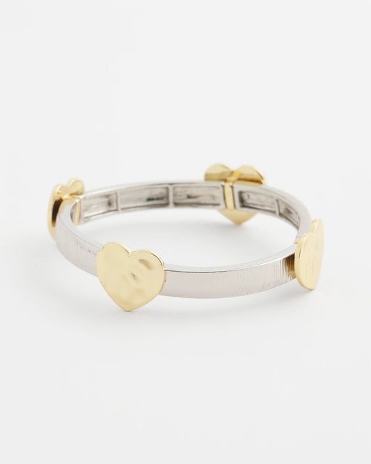 Mixed Metal Heart Stretch Bracelet