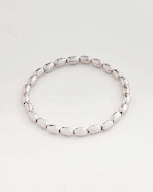 Silvertone Oval Beaded Stretch Bracelet