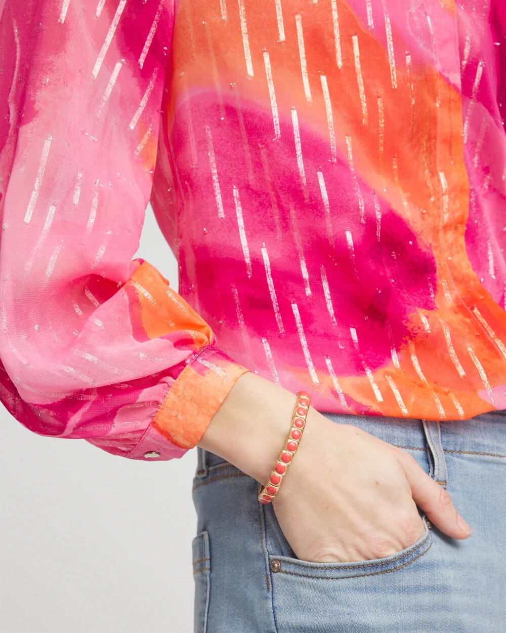 Bold Orange Goldtone Stretch Bracelet