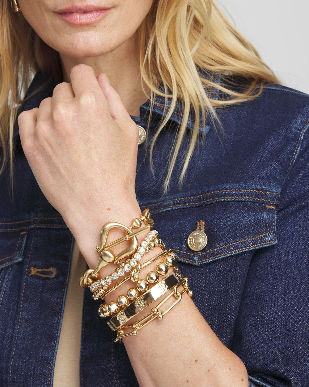 Small Beaded Gold Tone Stretch Bracelet