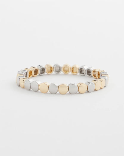 Silver & Gold Tone Round Stretch Bracelet
