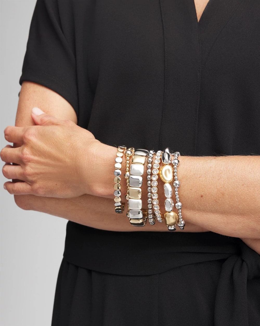 Silver & Gold Tone Round Stretch Bracelet