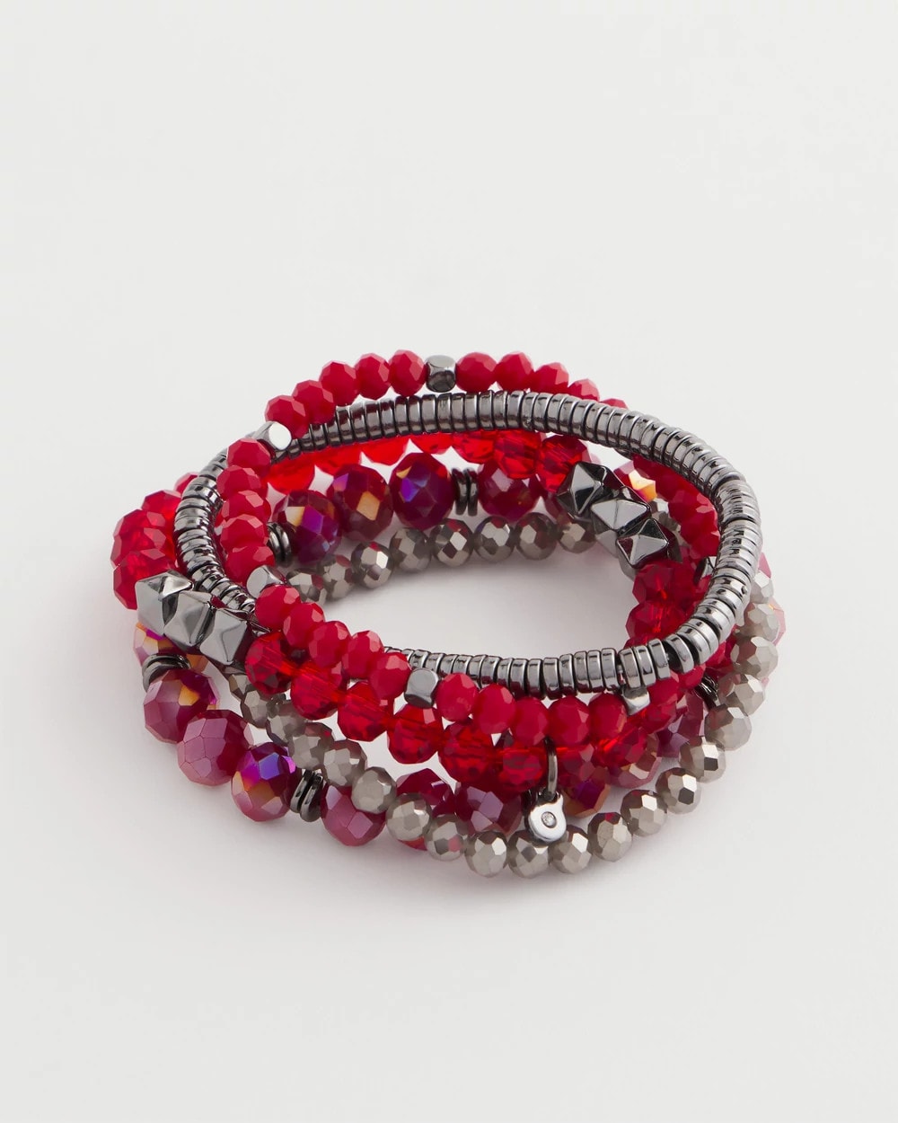Red Stretch Set of Five Beaded Bracelets