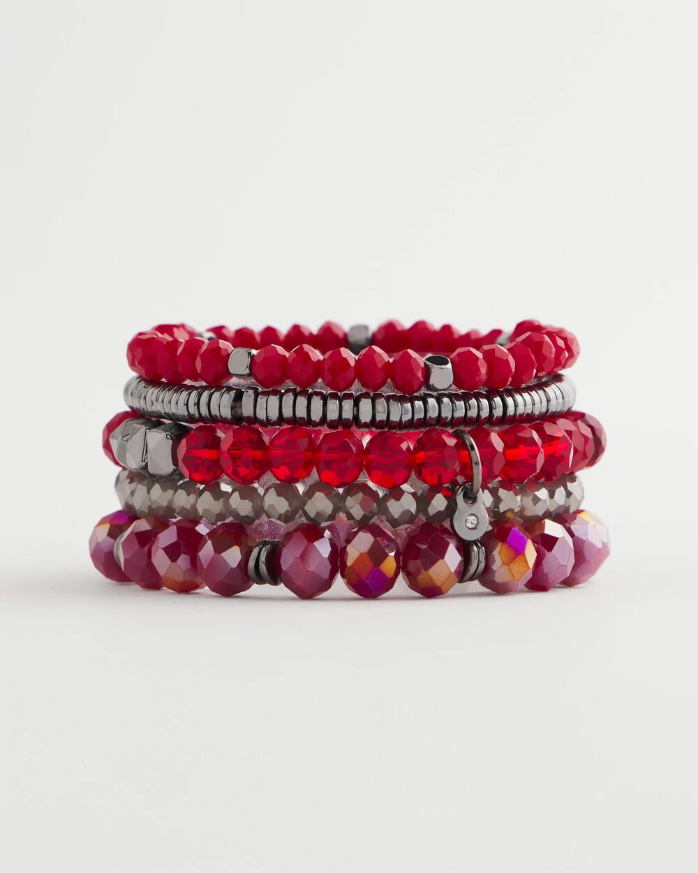 Red Stretch Set of Five Beaded Bracelets