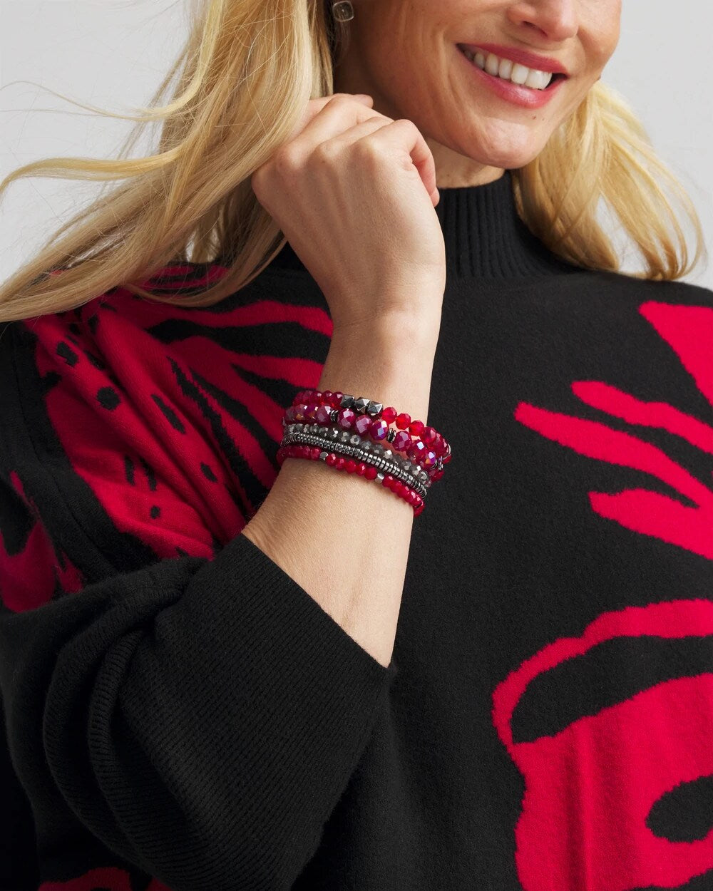 Red Stretch Set of Five Beaded Bracelets