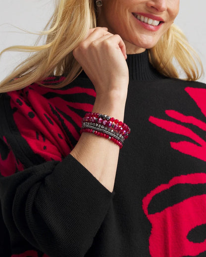 Red Stretch Set of Five Beaded Bracelets