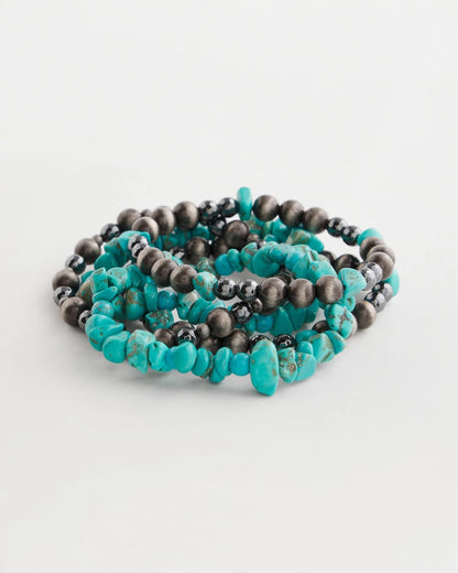 Turquoise Stone Stretch Set of Five Beaded Bracelets