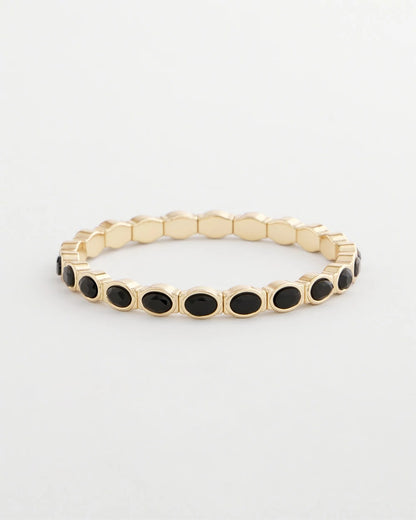 Small Black Faceted Gem Stretch Cuff Bracelet
