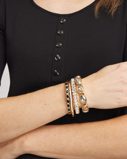 Small Black Faceted Gem Stretch Cuff Bracelet