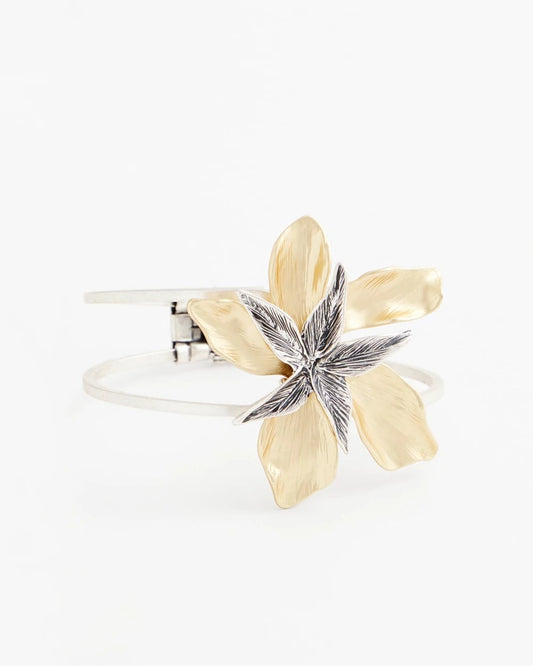 Mixed-Metal Floral Cuff Bangle Bracelet