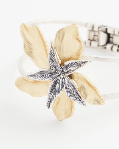 Mixed-Metal Floral Cuff Bangle Bracelet