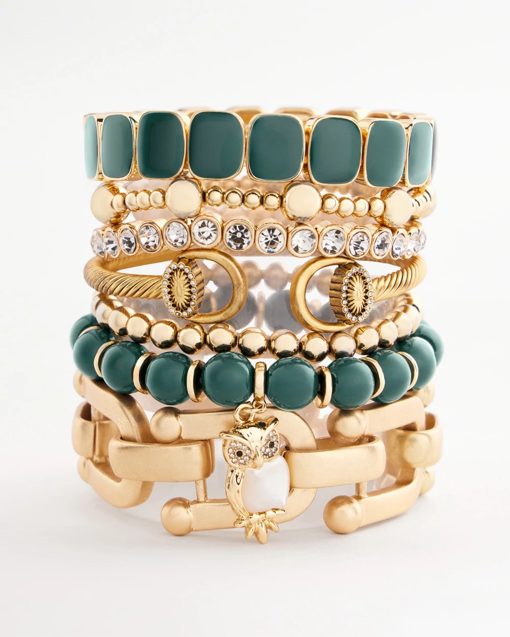 Green & Gold Beaded Charm Bracelet