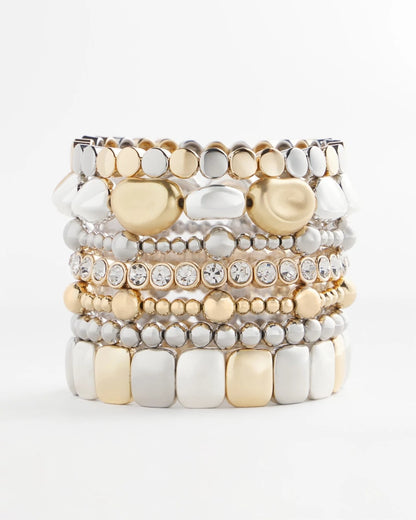 Gold & Silver Tone Beaded Stretch Bracelet
