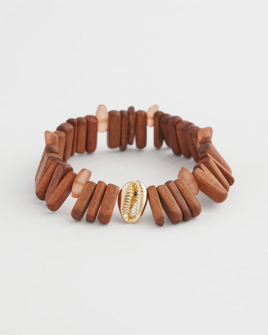 Walnut-Wood-Motif Stretch Bracelet