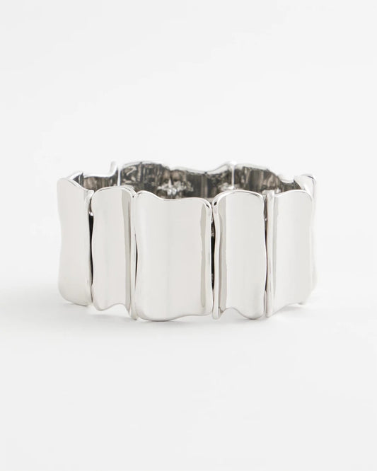 Silvertone Wave Stretch Cuff Bracelet