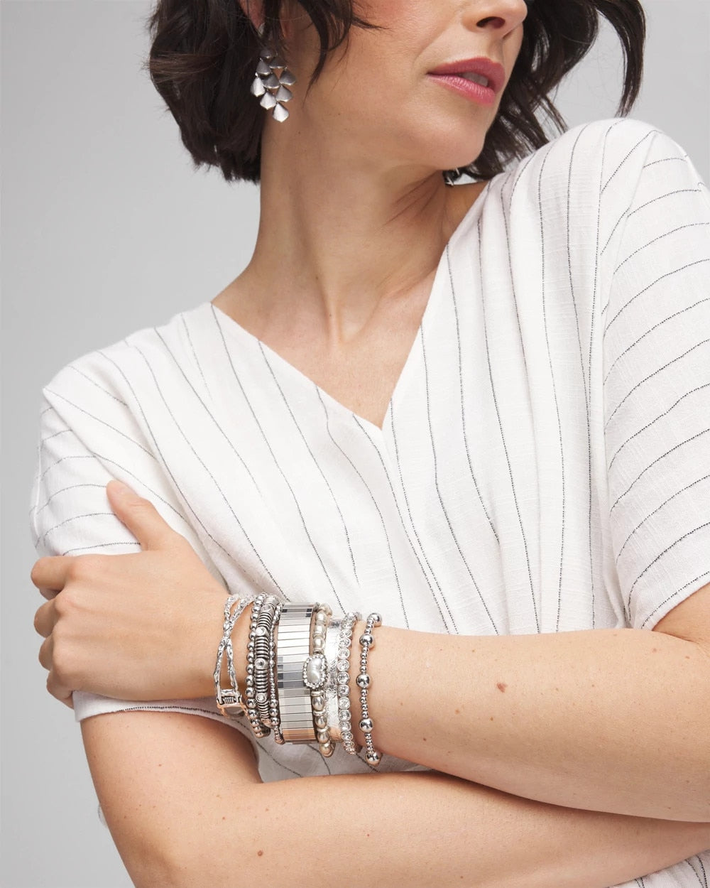 Silver Tone Stretch Watchband Bracelet