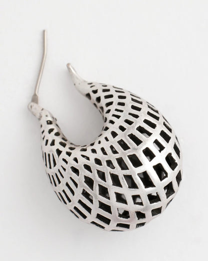 Silver Lattice Puff Hoop Earrings