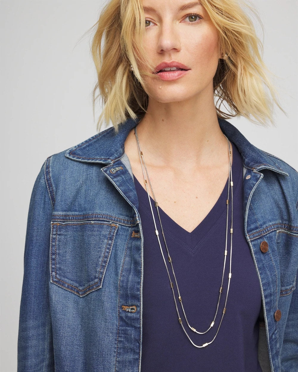 Mixed Metal Double Strand Necklace