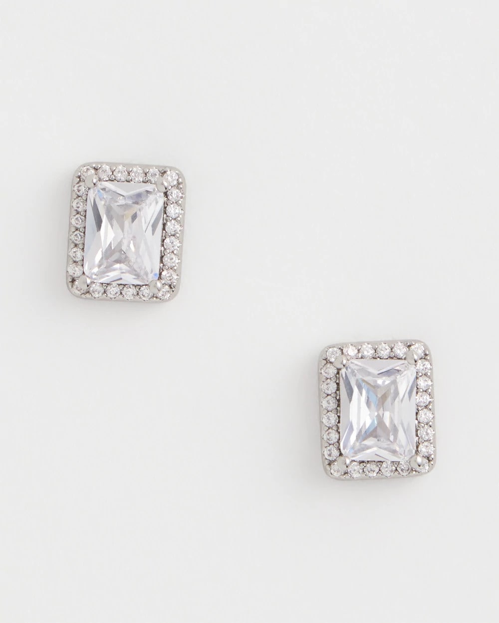 Silver Emerald Cut Stud Earrings
