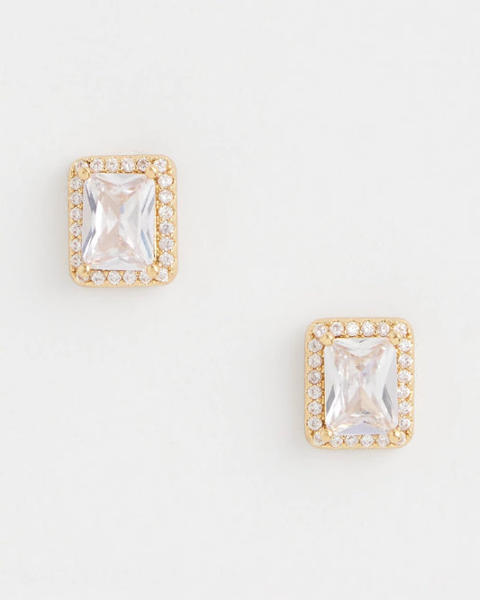 Gold Emerald Cut Stud Earrings