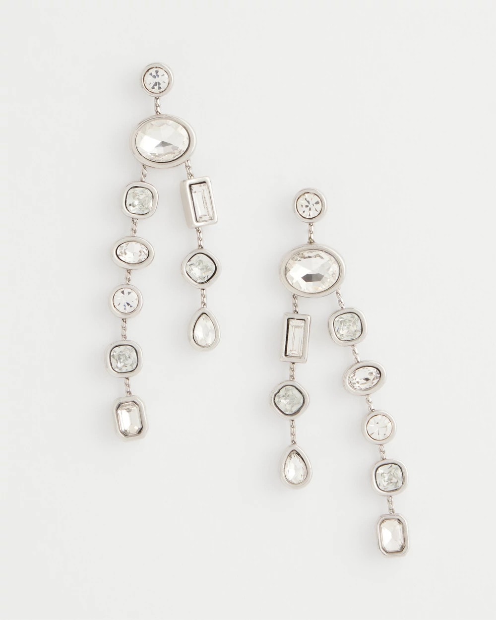 Bezel Set Linear Silvertone Earrings