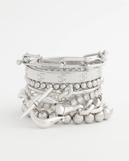Small Beaded Silver Tone Stretch Bracelet