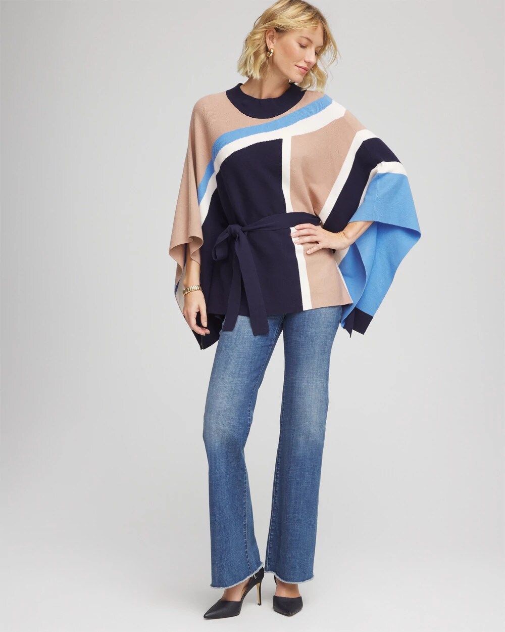 Belted Colorblock Poncho