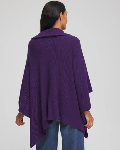Rhinestone Zip-Collar Sweater Poncho