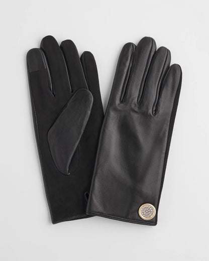 Leather Button Detail Gloves