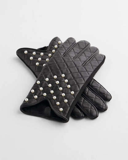Leather Pearl Quilted Gloves
