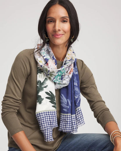 Colorblock Floral-Print Oblong Scarf