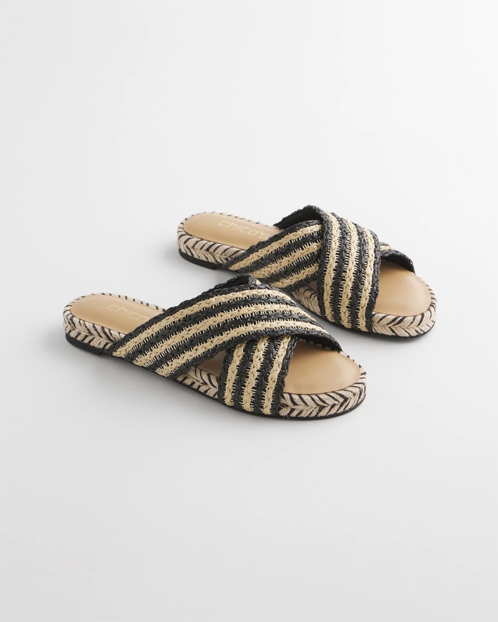 Striped Raffia Cross-Strap Slide Sandal