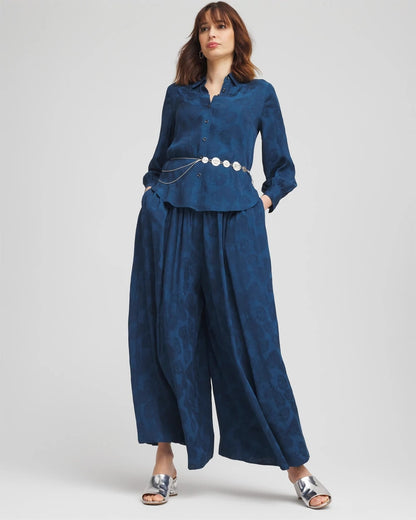 Petite Jacquard Culotte Wide-Leg Pants