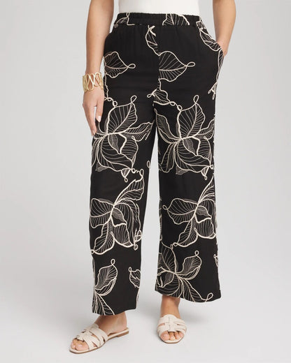 Petite Embroidered Wide-Leg Cropped Pants