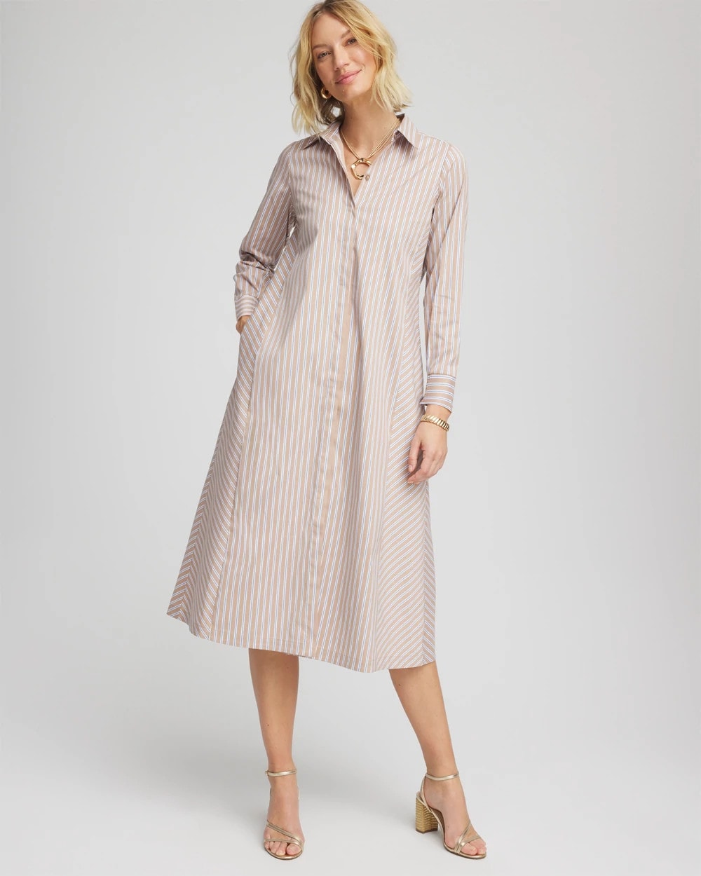 Petite Vanilla Chai Striped Shirtdress