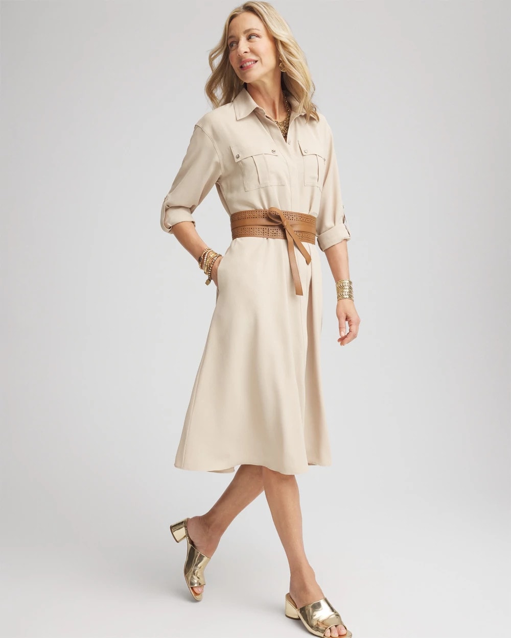 Twill Belted Midi Shirtdress