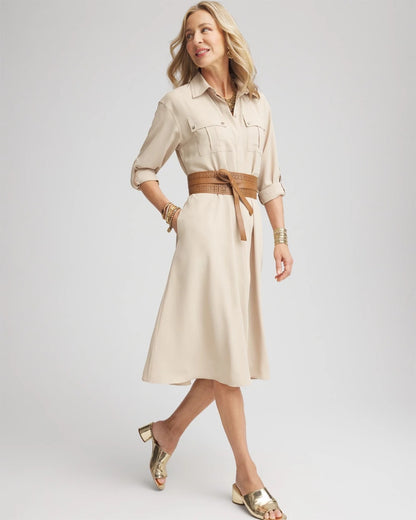 Twill Belted Midi Shirtdress