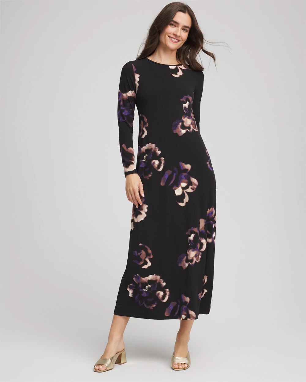 Petite Floral Boatneck Column Maxi Dress