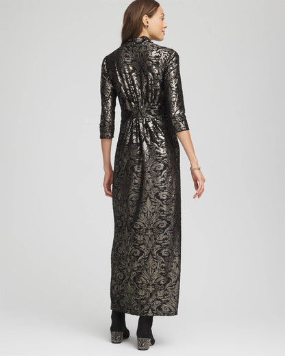 Petite Foiled Knit Pleated Maxi Dress