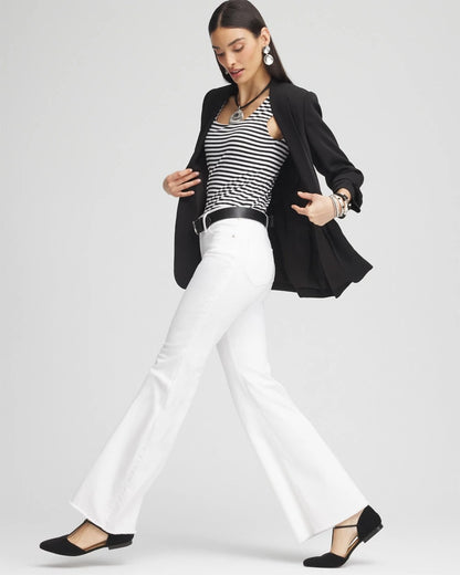 Petite Girlfriend No Stain Frayed Flared Jeans
