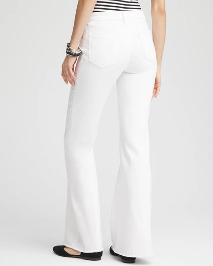 Petite Girlfriend No Stain Frayed Flared Jeans