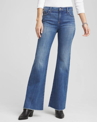 Petite Girlfriend Frayed Flared Jeans
