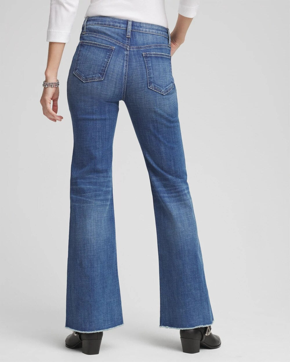 Petite Girlfriend Frayed Flared Jeans