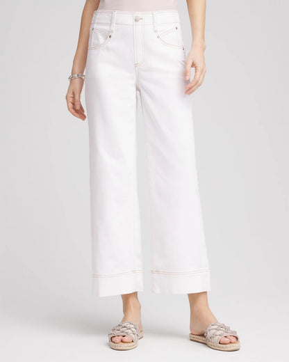 Petite No Stain Pull-On Wide Leg Cropped Jeans