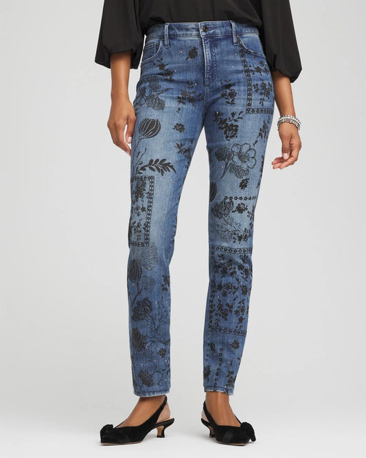 Petite Mixed-Media Girlfriend Slim Ankle Jeans