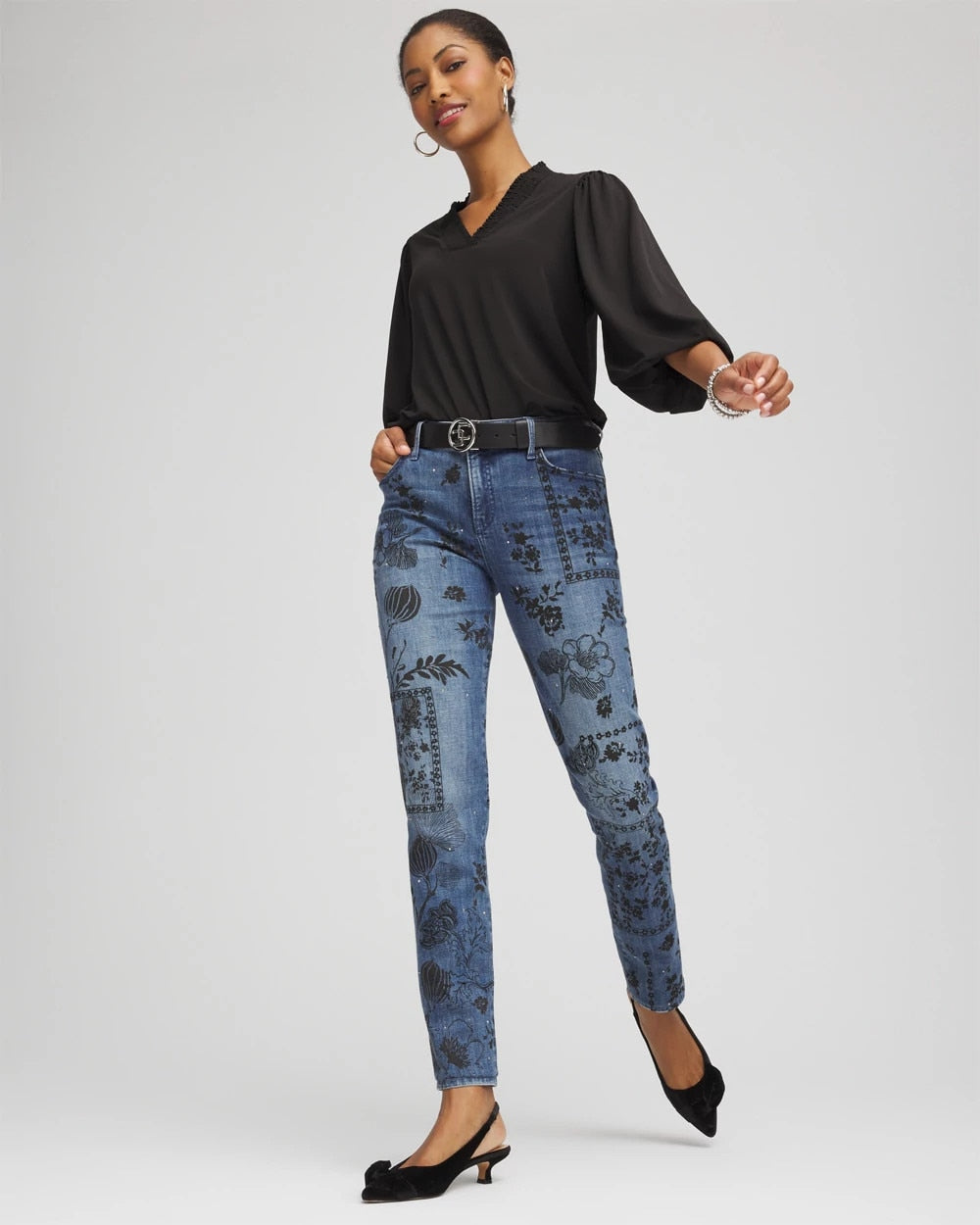 Petite Mixed-Media Girlfriend Slim Ankle Jeans