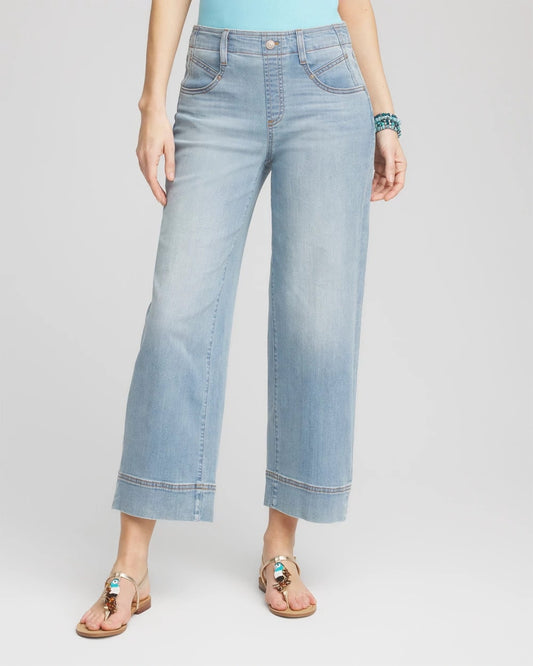 Petite Pull-On Wide Leg Cropped Jeans