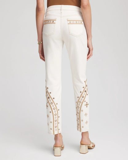 Petite Embellished Girlfriend Slim Ankle Jeans