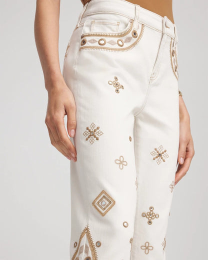Petite Embellished Girlfriend Slim Ankle Jeans