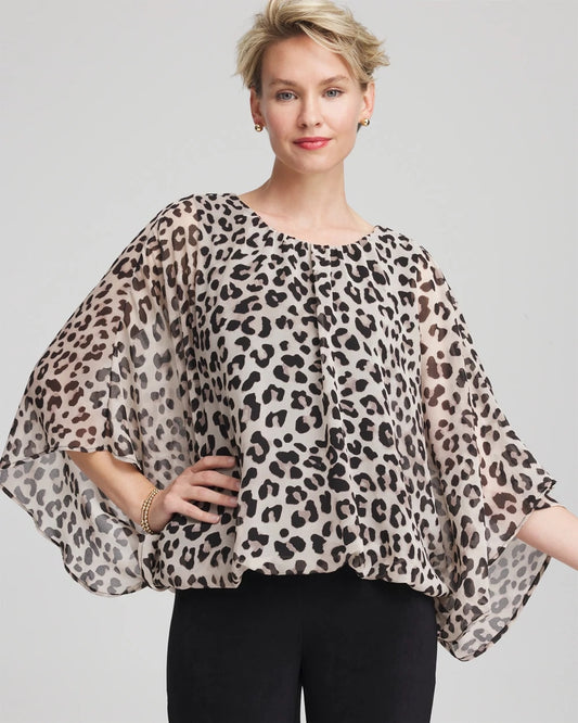 Travelers™ Animal-Print Bubble-Hem Chiffon Blouse